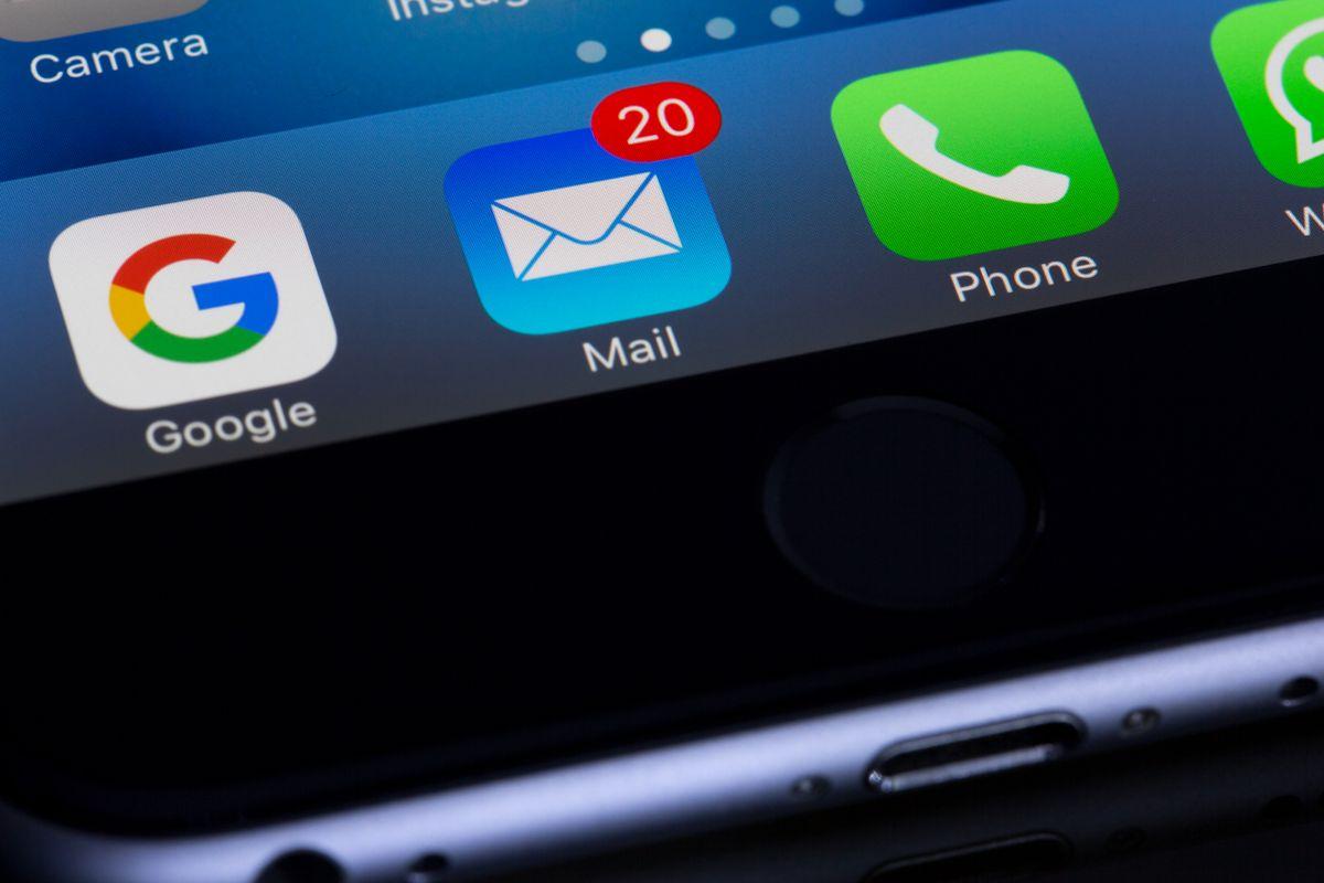 Smartphone displaying email and marketing apps