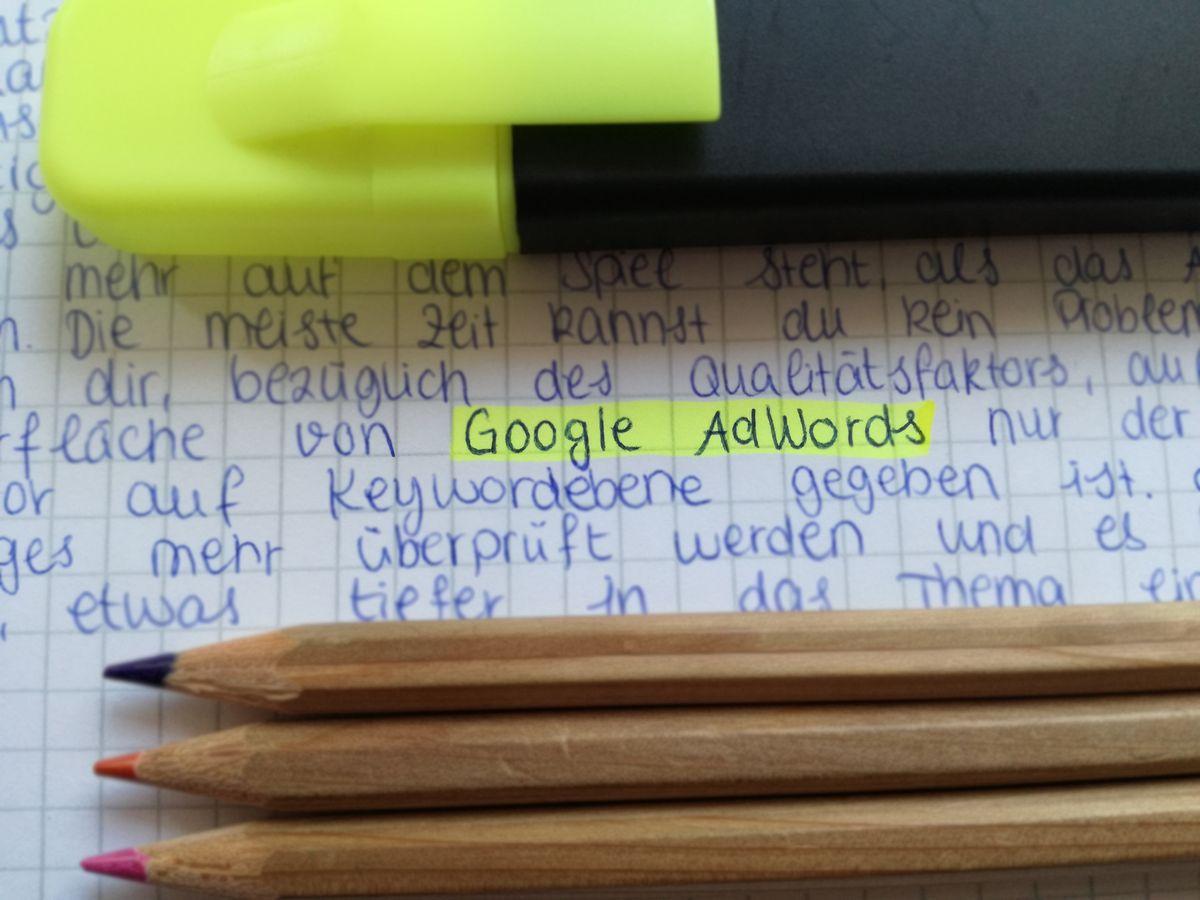 Notes highlighting Google AdWords campaign strategy
